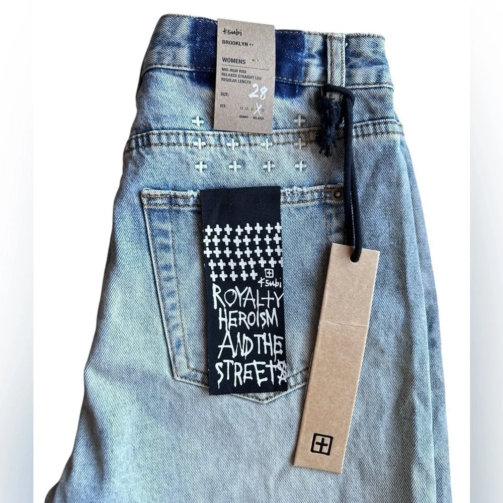 12 NWT Ksubi Brooklyn Ripped Denim Relaxed Bermuda Short in Denim Blue